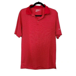 Nike Golf Tour Performance Dri Fit Pink and White Striped Shout Sleeve Polo Sz M